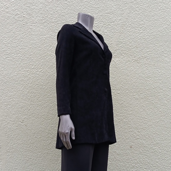 ALLEN SAMO LADIES VINTAGE BLACK FAUX SUEDE (3) BUTTON JACKET *UNLINED (USA) - Picture 16 of 17